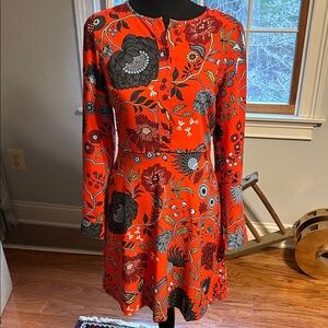 LOFT Red Floral Long Sleeve Dress